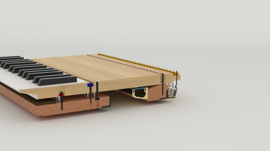 3D-Darstellung des Tastenbetts mit Espressivo-Sensorleiste in seitlicher Ansicht